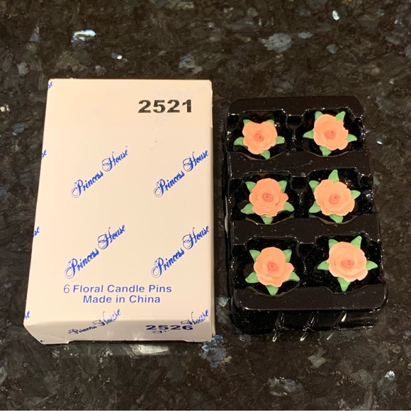 Princess House candle pins peach floral set of 6 item #2521 - Picture 1 of 4